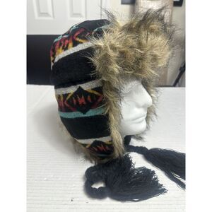 American Eagle Outfitters Faux‎ Fur Lined Trapper Cap Wool Blend Aztec Print